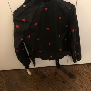 BCBG Black Leather Moto Jacket w Hearts